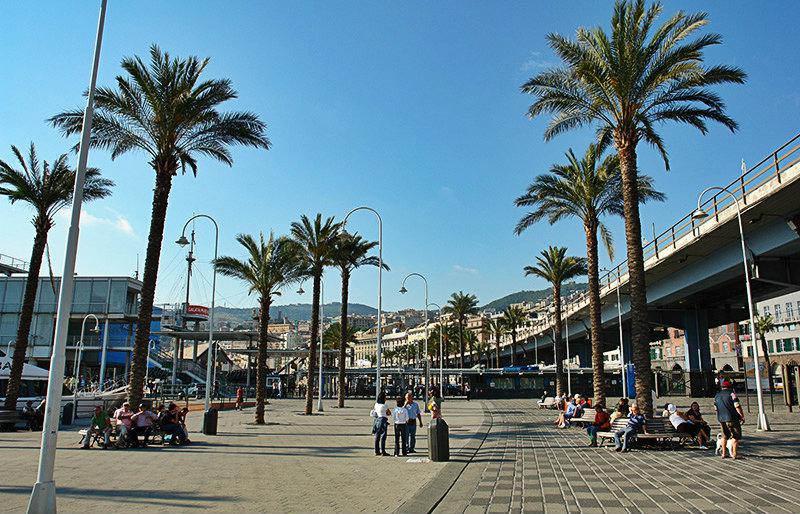 Een straat met palmbomen in Genua